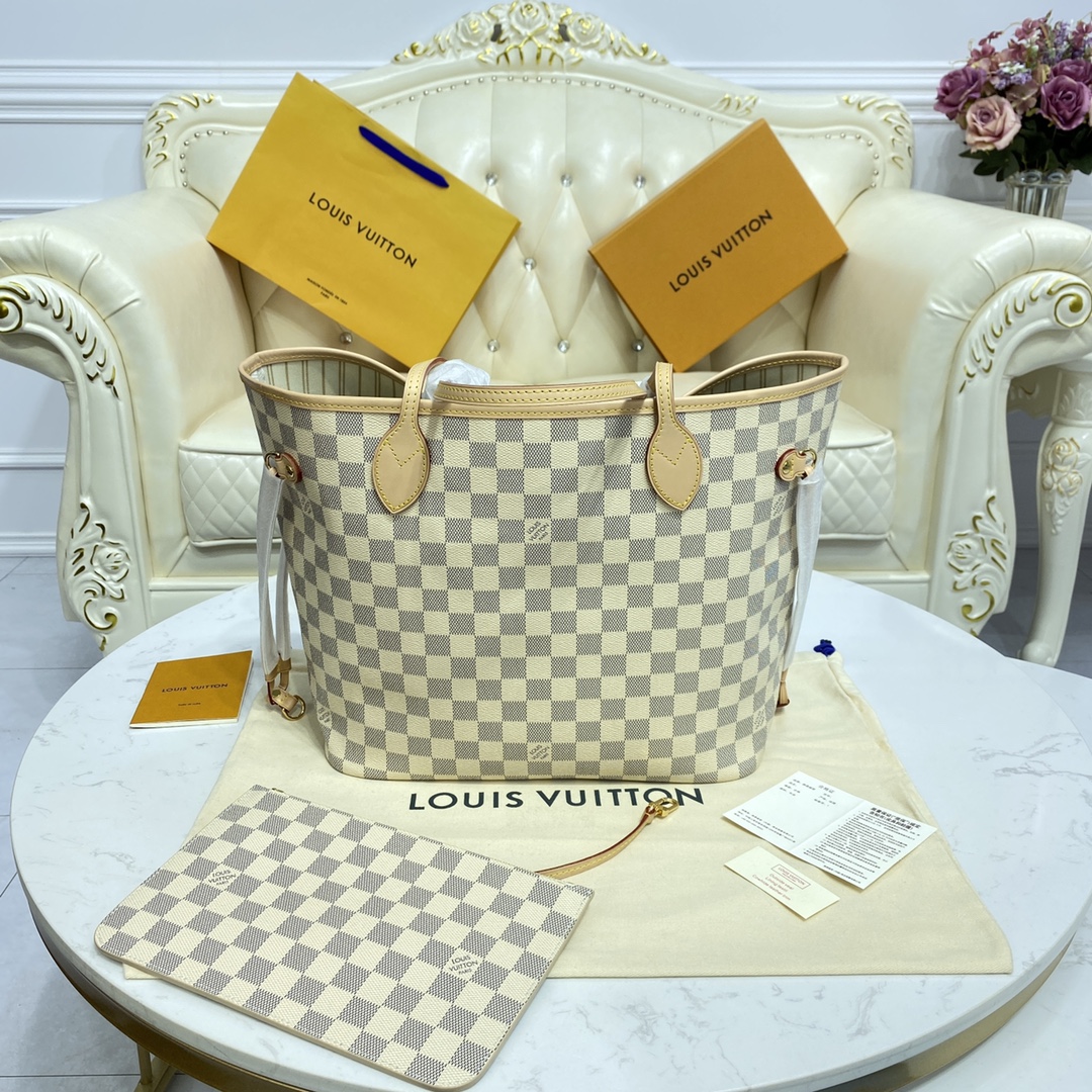 Louis Vuitton NEVERFULL MM Damier Azur Handbag N41361 Beige